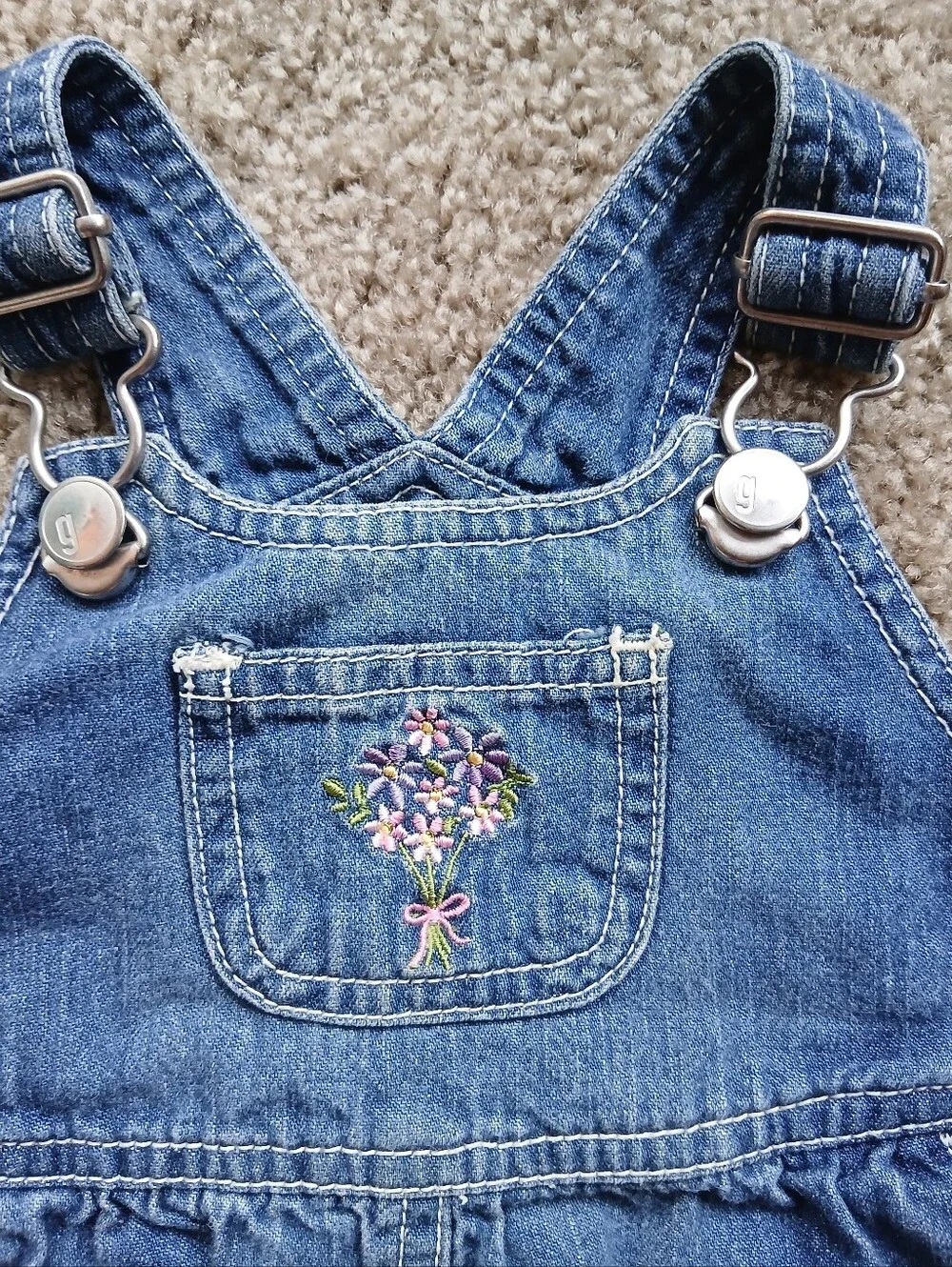 Vintage Rainbow Tag Gymboree Blue Denim Kids Overalls Embroidered Pocket Y2K